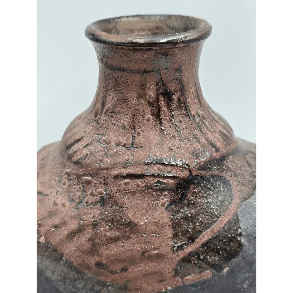 M Casper Studio Pottery Vase Art 7.5in Brown Black‎ Excellent Brutalist 1987